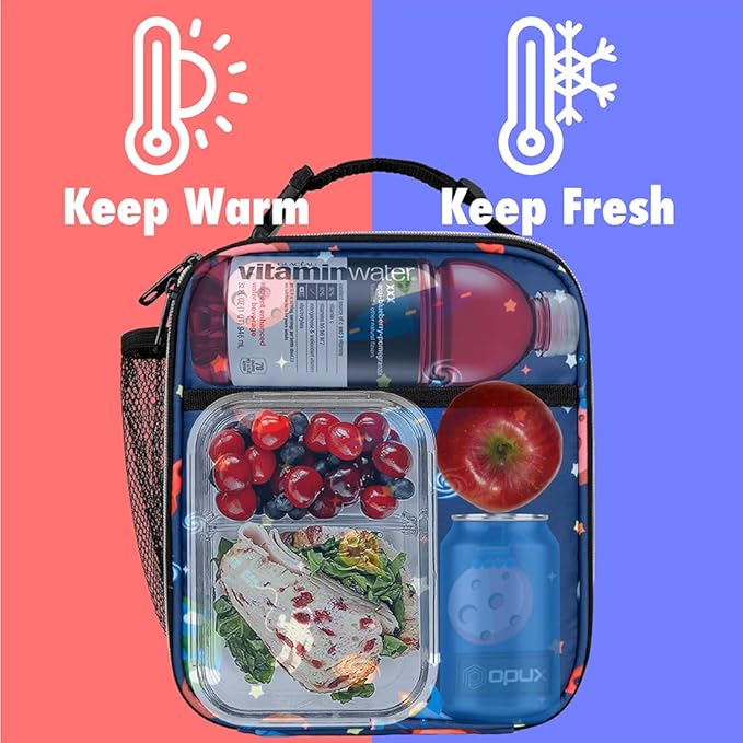 opux Premium Insulated Lunch Box, Soft School Lunch Bag for Kids Boys Girls, Leakproof Small Lunch Pail Men Women Work, Reusable Compact Cooler Tote Lunchbox for Office, Space Astronaut