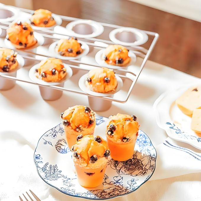 12-Cavity Popover Pan Non-Stick Yorkshire Muffin Puddings Cake Quiches Cupcake Mold Bakeware for Oven Baking (Champagne Gold)