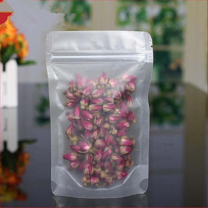 PABCK 100 Pack Resealable Stand Up Bags Matte Clear Zipper Lock Heat Seal Pouches with Tear Notch for Zip Food Storage Lock Packing 14x20cm (5.5x7.9 inch)