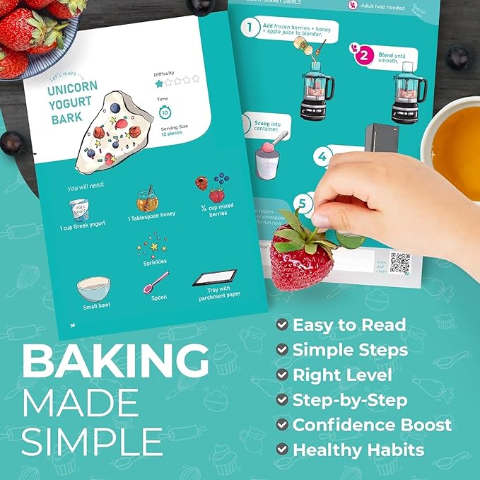 My First Dessert Recipe Box for Kids: Montessori-Inspired, Easy-to-Follow Recipes with Visual Guides. Cookbook for Kids Ages 4+ with Storage Box and Recipe Stand.