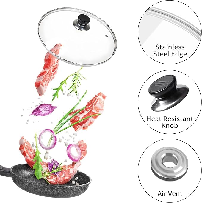 10 Inch Pan Lid, 10 Inch Frying Pan Lids, Tempered Glass Cast Iron Lid for Skillets, Fry Pan, Wok Pot (10 inch)