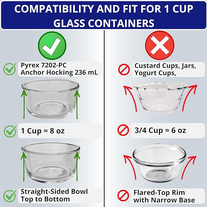 1, 2, 4 & 7 Cup Blue Round & 3, 6, 11 Cup Blue Rectangle Replacement Lids/Covers for Pyrex, Anchor Hocking & KlareWare Storage Bowls *Lids Only -Glass Container Not Included*, 14 Pack *2 of Each Size*