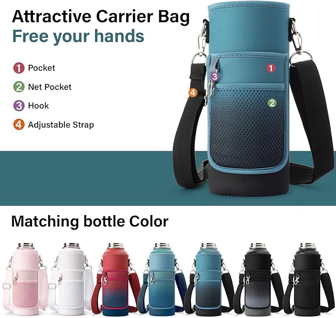 DYSANKY 40 oz Insulated Water Bottle | Thickened Stainless Steel Vacuum Metal Portable Sports Water Jug for Gym and Hiking with Straw, Carrier Bag, Handle Strap | BPA-Free 40 oz