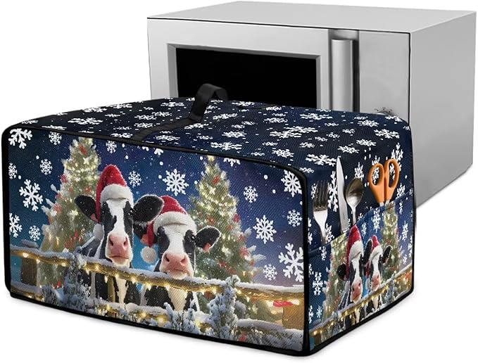 Air Fryer Toaster Oven Dust Cover Protective Microwave Oven Cover Small Electric Appliance Protector Decorations Kitchen Accessories, S, Christmas Hat Cow Snowflake