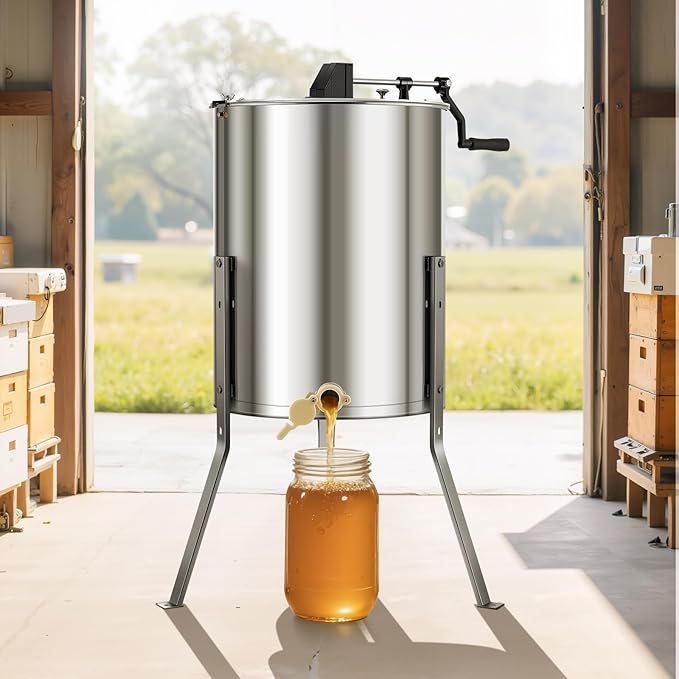 VEVOR Honey Extractor, 4/8 Frame Manual Honey Extractor with Transparent Lid, Stainless Steel Honeycomb Drum Spinner with Height Adjustable Stand, Honeycomb Extraction Equipment for Beekeeping