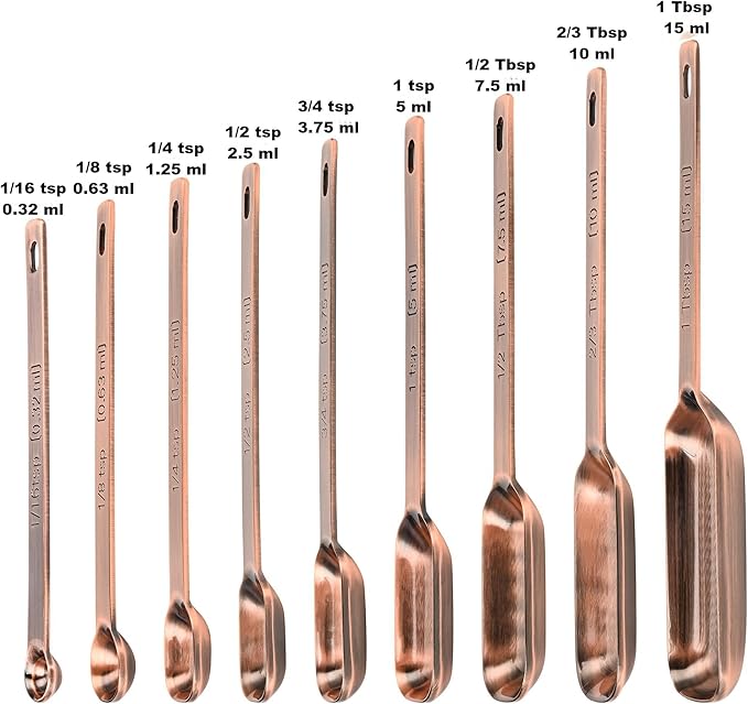 Copper Measuring Cups and Spoons Set of 18, 7 Measuring Cups, 9 Measuring Spoons, Stainless Steel Measuring Spoons and Cups for Dry & Wet Ingredients During Kitchen & Baking