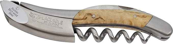 Laguiole En Aubrac Sommelier Waiter's Corkscrew, Birchwood Handle, Wine Opener With Foil Cutter & Bottle Opener, Brushed Bolster