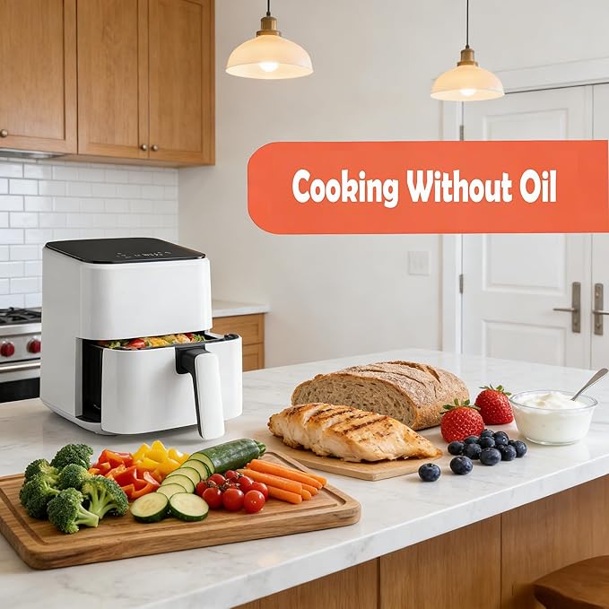 HealSmart 3.17 Qt Compact Air Fryer, 8-in-1 Digital Small AirFryer with 400°F, Nonstick Dishwasher-Safe Basket, Auto Shutoff, Overheat Protection, for Quick Healthy Meals, White