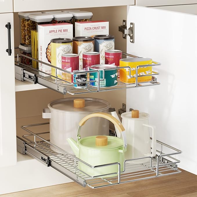 LOVMOR Pull Out Cabinet Organizer 20"W x 21"D, Kitchen Cabinet Pull Out Shelves Slide Out Storage