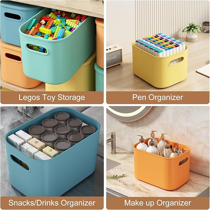 ORGIDOL 8 Pack Colorful Storage Bins with Lids Stackable Storage Container for Organizing, Storage Boxes with Handle for Shelves, Cute Storage Bin for Craft, Snacks, 9.85x6.9x5.7 inch
