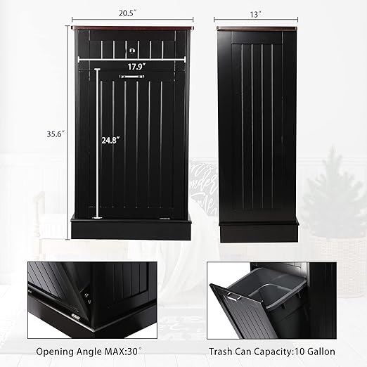TOLEAD Tilt Out Trash Cabinet Free Standing 10 Gallon Recycling Trash Can Cabinet for Farmhouse Kitchen,Living Room, Dining Room, Black