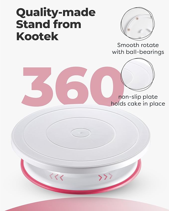 Kootek Cake Decorating Kit Baking Supplies Set Cake Turntable with 2 Frosting Straight Angled Spatula 3 Icing Smoother Scrapers Baking Accessories Tools for Beginners and Pros, Mother's Day, Pink