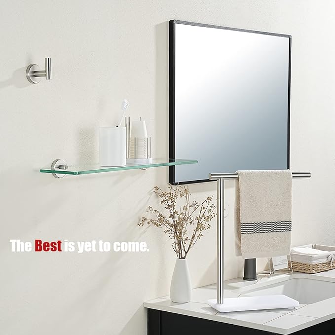 JQK Bathroom Glass Shelf, Tempered Glass Shower Storage 20 by 5 inches, 304 Stainless Steel Brushed Finish Wall Mount, TGS101L20-BN