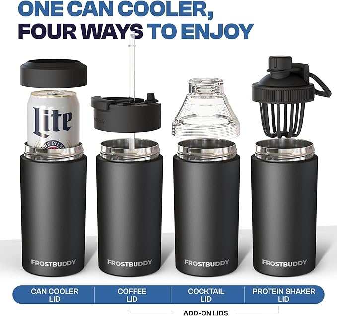 Frost Buddy Universal Can Cooler - Fits All - For Regular 12 & 16 oz or Slim-Size Bottles - Insulated Double-Walled Stainless Steel (Navy)