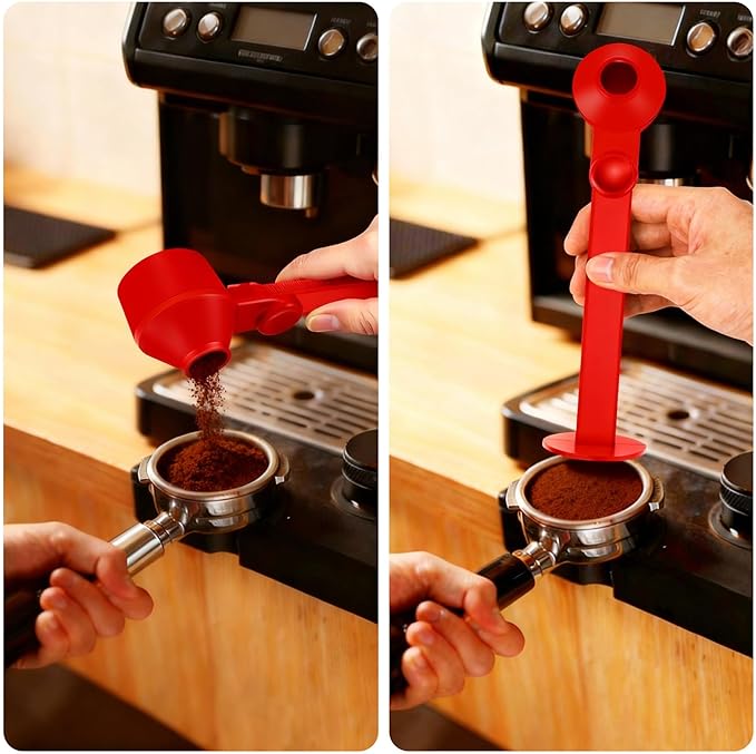 2Pcs Coffee Scoop Funnel 2Tbsp, BPA-Free PCTG, Dishwasher Safe | 51mm Tamper Kit | Fits K-Cup Reusable Pods, Brewer Compatible, Coffee/Protein/Powder, Red, 2 Models A&B