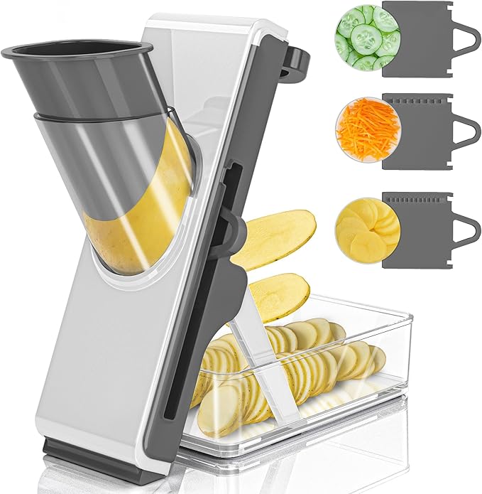 Mandoline Slicer Safe Multifunctional Dicer Adjustable Commercial Slicer Machine Stainless Steel Chopper (White Deep Grey)