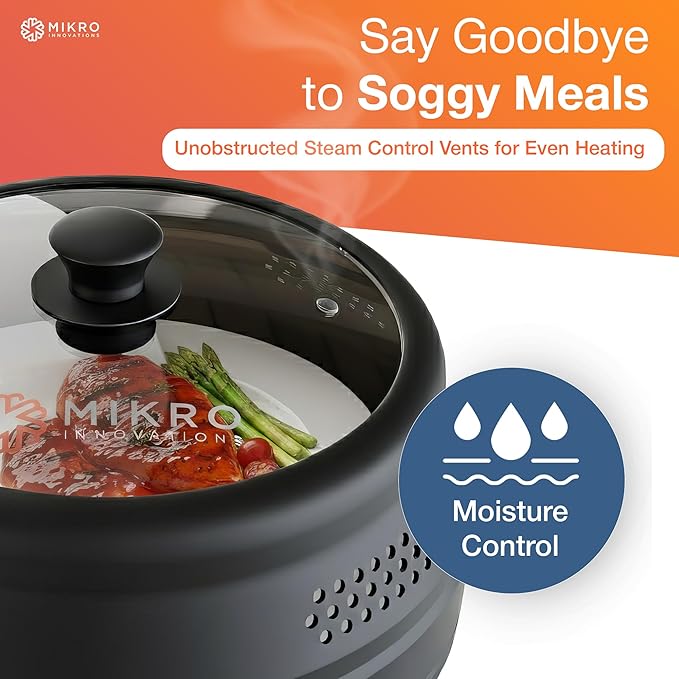 Mikro Innovations Glass & Silicone Microwave Splatter Cover – Tall and Collapsible Design that fits 6-10.5in Plates and Bowls - Space Saving, BPA Free & Dishwasher Safe (1, Black, large)