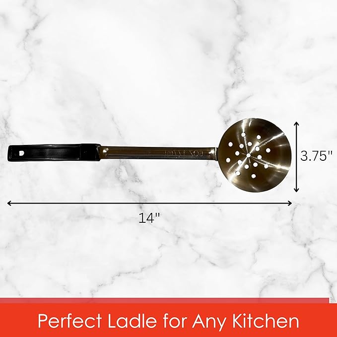 6 Ounce Slotted Stainless Steel Portion Control Ladle Spoon for Measuring and Serving; Commercial Grade Serving Scoops [Pack of 2]