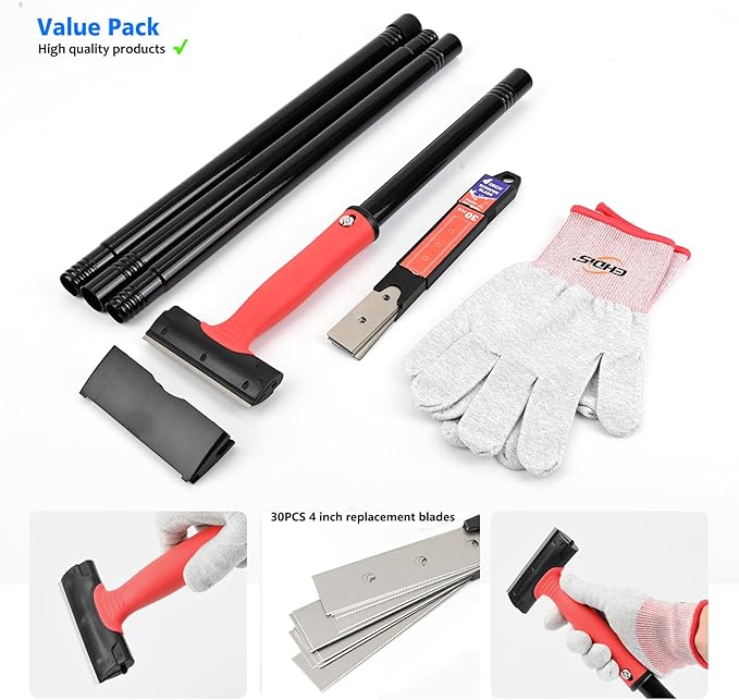 EHDIS Long Handle 4 Inch Razor Blade Scraper Tool Adjustable 16‘’-58‘’ Tile Paint Floor Scraper for Wood,Window Glass Wallpaper Remover,Painting Stripping, Adhesive Removal