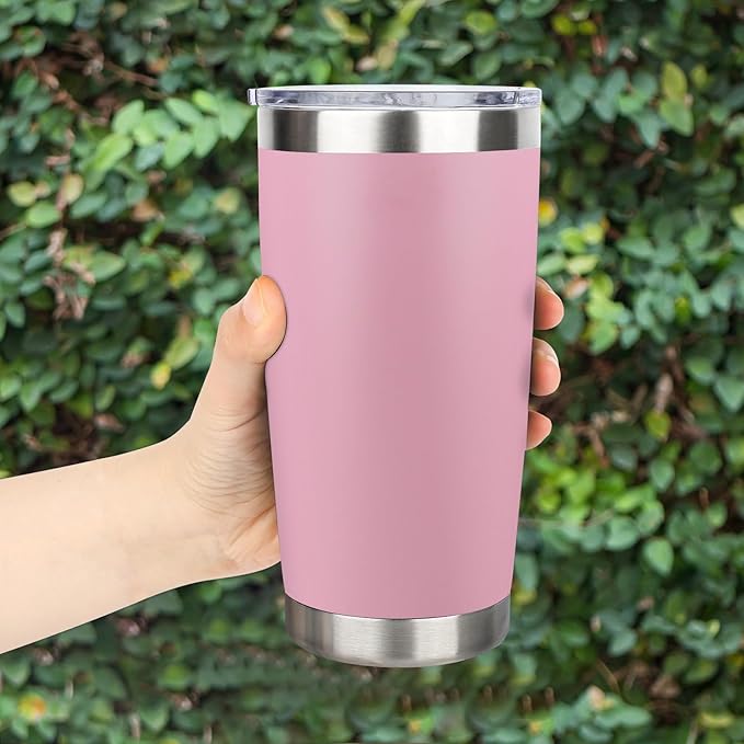 20oz Stainless Steel Tumbler Bulk with Lid, Travel Mug - Double Wall Vacuum Powder Coated Cup - Light Pink, 6 Pack