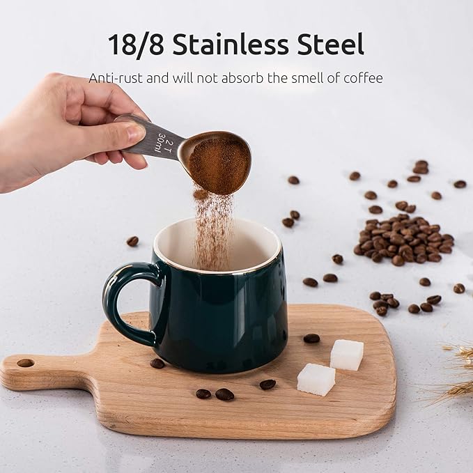 U-Taste sturdy 18/8 Stainless Steel Measuring Coffee Scoop Coffee Bean Spoon, and Upgraded 600ºF High Resistant Flexible and Sturdy Silicone Spatula Set of 4 (Aqua Sky)
