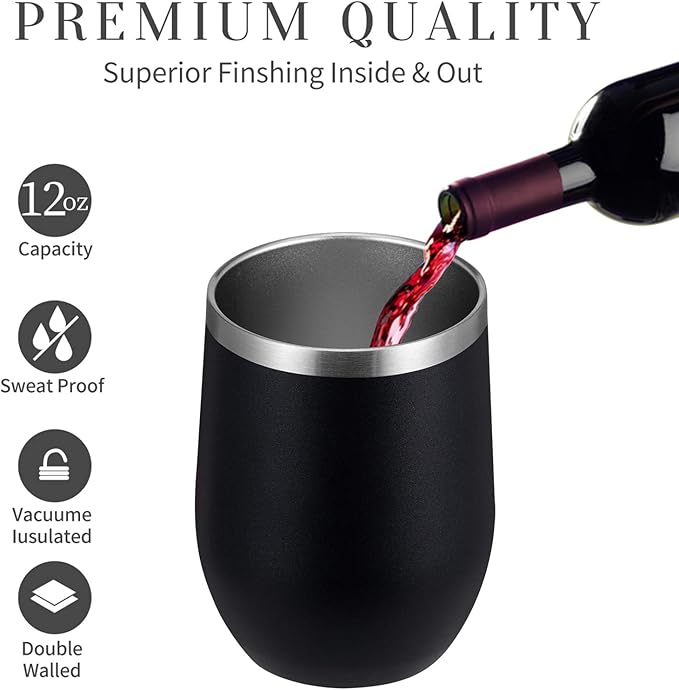 MEWAY 12oz Wine Tumbler Mix Color 8 Pack Bulk Gifts for Women, Vacuum Stainless Steel Travel Mug with Lid,Insulated Stemless Wine Cup Glass for Coffee,Cocktails,Drinks(Mix,Set of 8)