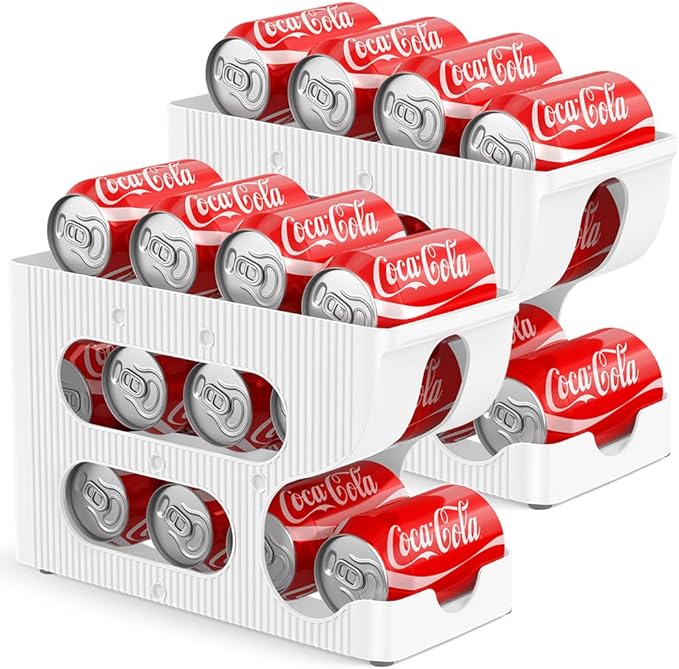 Sotfamily Soda Can Organizer for Pantry/Fridge, Automatic Rolling Pop Can Dispenser/Storage/Holder/Container for Refrigerator or 12" Deep Shelf, Space-Saving Drink Organizer for 24 Standard Cans