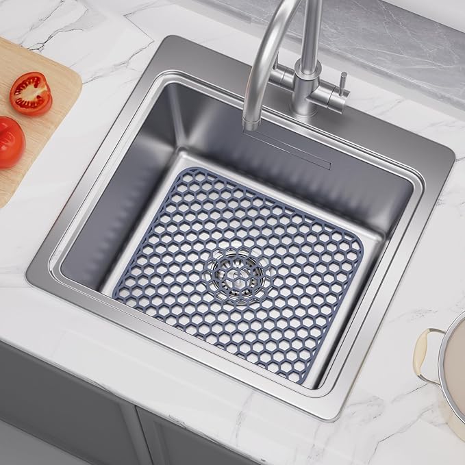 Bestjing 2 Pack 13.7"x 11.7" Silicone Kitchen Sink Protector Mat - Kitchen Grid Accessory, Non-Slip Heat Resistant Sink Grid Dry Mat for Bottom of Porcelain Stainless Steel, Dishwasher Safe