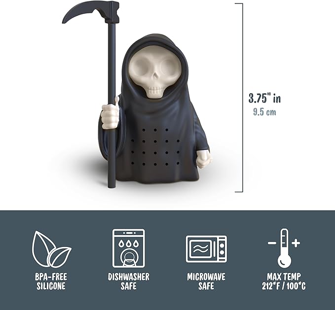 Genuine Fred Grim Steeper Reusable Silicone Tea Infuser, Black Grim Reaper Design, Fun and Clever Kitchen Gadget for Tea Lovers and Enthusiasts