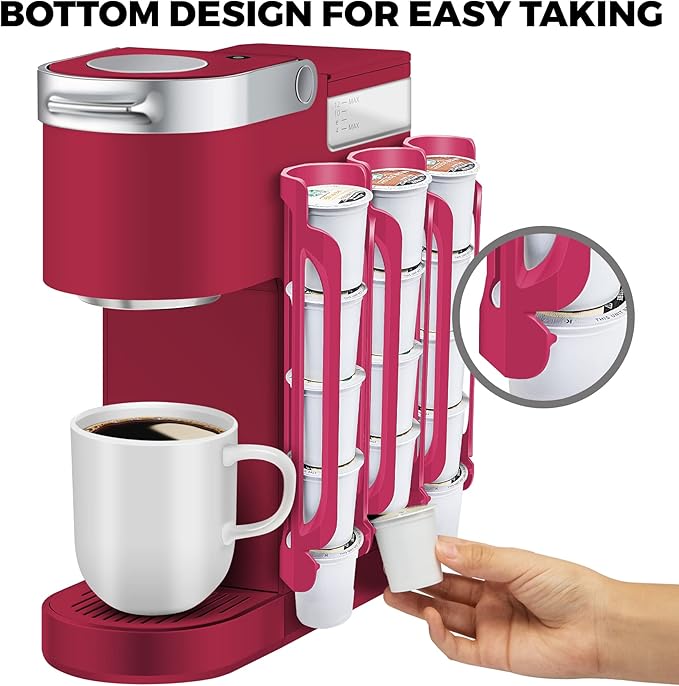 K Cup Holder for Keurig: Coffee Pod Holder for Counter Small Space - Kcup holders for Wall Mount (3, Rose Red)