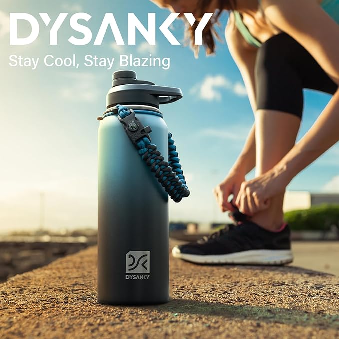 DYSANKY 40 oz Insulated Water Bottle | Thickened Stainless Steel Vacuum Metal | Portable Sports Water Jug for Gym and Hiking with Straw, Carrier Bag, Handle Strap | BPA-Free 40 oz, Black