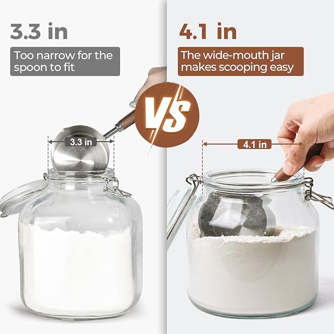ComSaf 2-Pack 74oz (0.6 Gal) Wide-Mouth Glass Jars with Airtight Clamp Lids, Large Food Storage Containers for Flour, Sugar, Coffee & Pantry Organization, Includes Measuring Cup & Reusable Labels