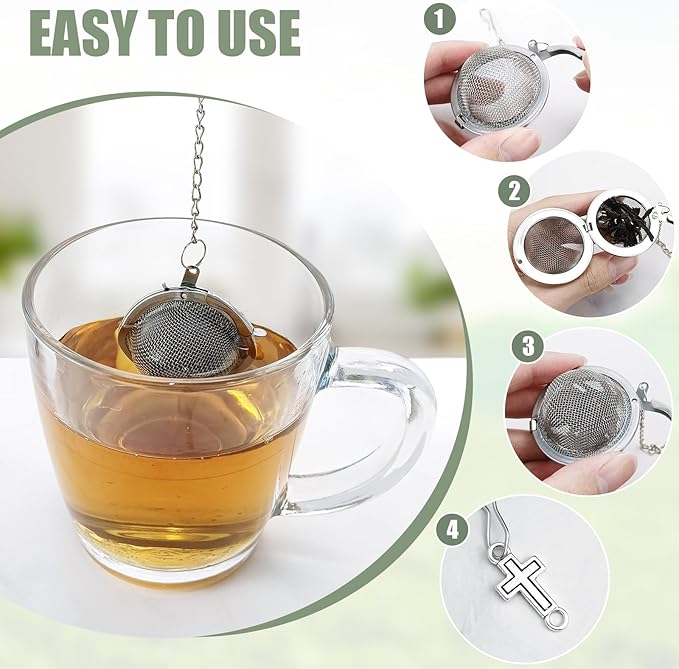 2Pcs Baptism Stainless Steel Mesh Tea Infuser, 2.1inch Tea Ball with Jesus Cross Pendant Christian Gifts,Tea Strainer Tea Diffuser Tea Steeper for Filtering Tea,Tea Infusers for Loose Tea (Cross, 2PC)