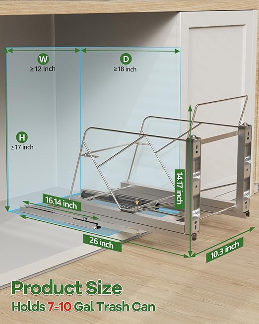 Pull Out Trash Can Under Cabinet, Door Mount & Pull Handle Twin-Mode, Pull-Out Garbage Holder, Under Sink Pull-up Kit with Soft-Close Slides, for Kitchen, Sink, Drawer(Bin Not Included)