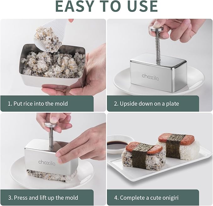 choxila Musubi Mold Stainless Steel, Non Stick Spam Musubi Mold Musubi Maker Press Kit Onigiri Mold for Kids Bento Picnic Sushi DIY