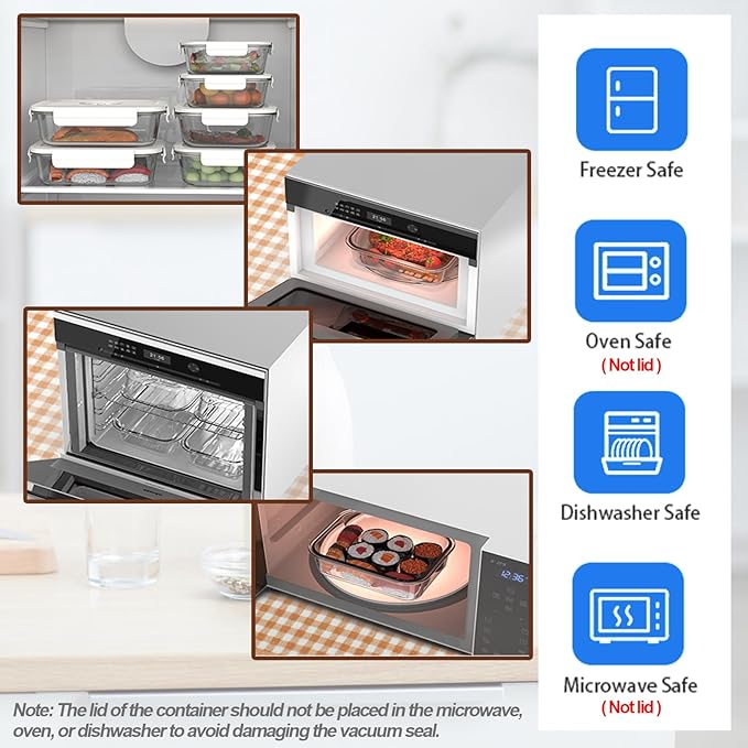 Vacuum Sealer & Food Storage Container for Food, Vacuum Sealer for Food + 3 Glass Vacuum Containers |Square [18 Oz/27 Oz/42 Oz]+ 10 Food Saver Sealer Bags,For Freezer, Sous Vide, Meal Prep