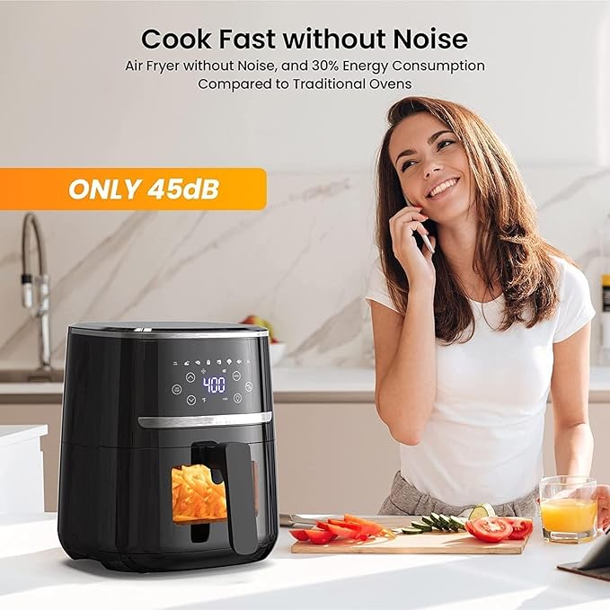 Air Fryer, 5-Quart Digital Air Fryer with Touchscreen, 8-in-1 Functions for Fry, Roast, Dehydrate, Bake Crispy & Juicy Meals, Compact Airfryer with Large Easy-View Window, Black