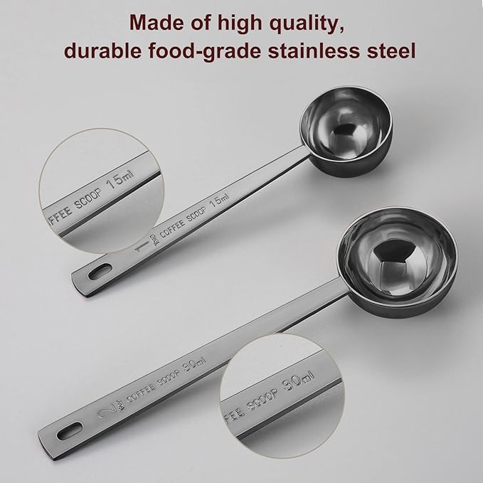 Safring Premium Coffee Scoop Set, Set of 2, Metal Stainless Steel Long Handle Coffee Scoop, Measuring Coffee Spoons Contains 1 Tablespoon (15 ml) and 2 Tablespoons (30 ml) Spoon-Black