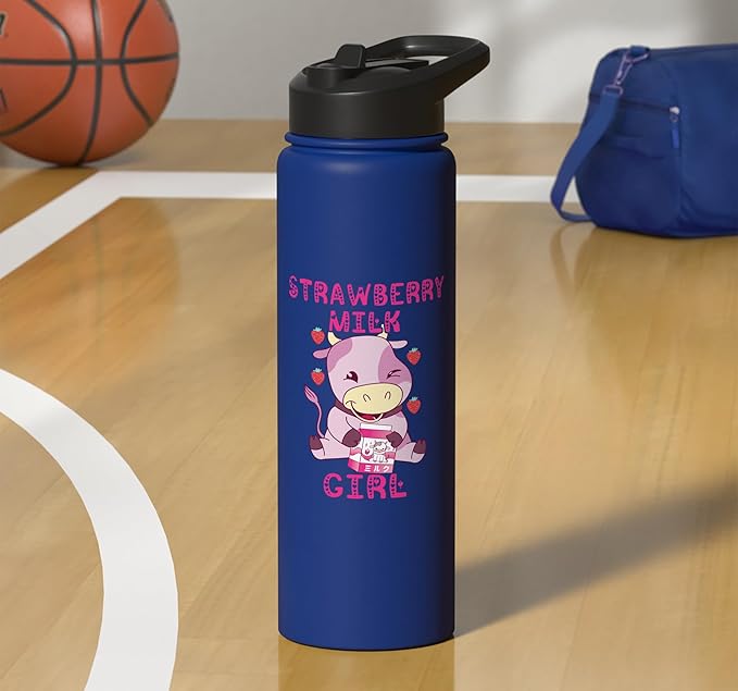 Strawberry Milk Girl Japanese Strawberry Shake Cute Pink Cow Stainless Steel Insulated Water Bottle