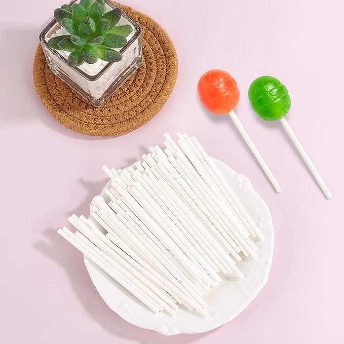 300Pcs 4 Inch White Paper Lollipop Sticks, Paper Sucker Sticks, Cake Pop Stick for Cake Toppers, Chocolate,Cookie,Rainbow Candy
