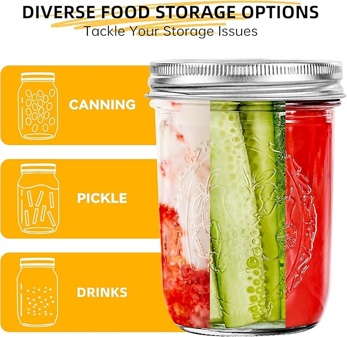Miuyhji Wide Mouth Mason Jars 16 oz with Lids [2 Pack], Canning Jars with Metal Airtight Lids and Bands, 16 oz Glass Jars for Fermenting, Pickling, Freezing, Preserving, Meal Prep, Jar Décor