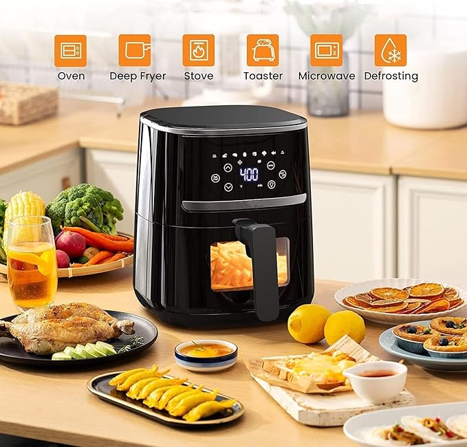 Air Fryer, 5-Quart Digital Air Fryer with Touchscreen, 8-in-1 Functions for Fry, Roast, Dehydrate, Bake Crispy & Juicy Meals, Compact Airfryer with Large Easy-View Window, Black