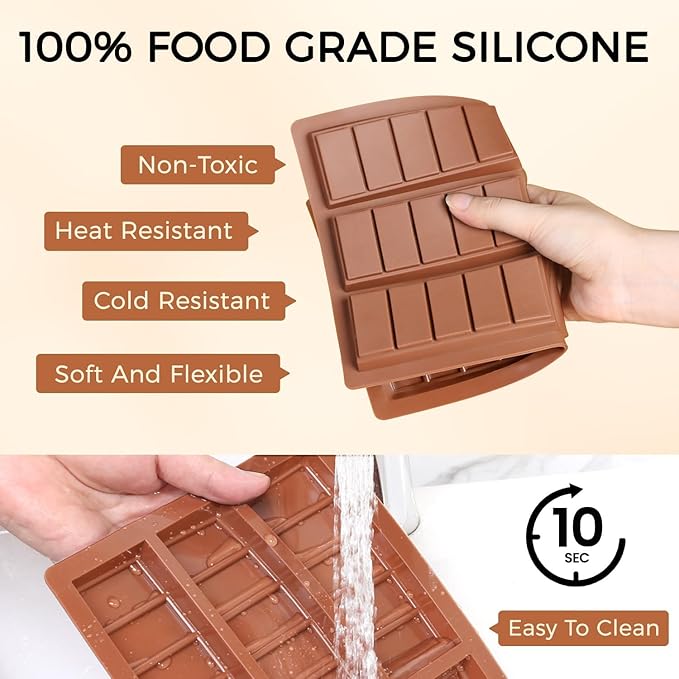 Chocolate Bar Molds - Non-Stick Silicone, Food Grade, 4 PCS, Choco