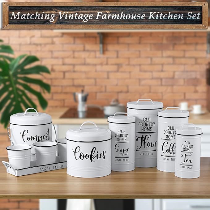 DAYYET Farmhouse Cookie Jar for Kitchen Counter, 1 Gallon Vintage Cookie Jar with Airtight Lid, Large Food Storage Container for Candy, Cookies, Dessert, Rustic Kitchen Decor and Accessories