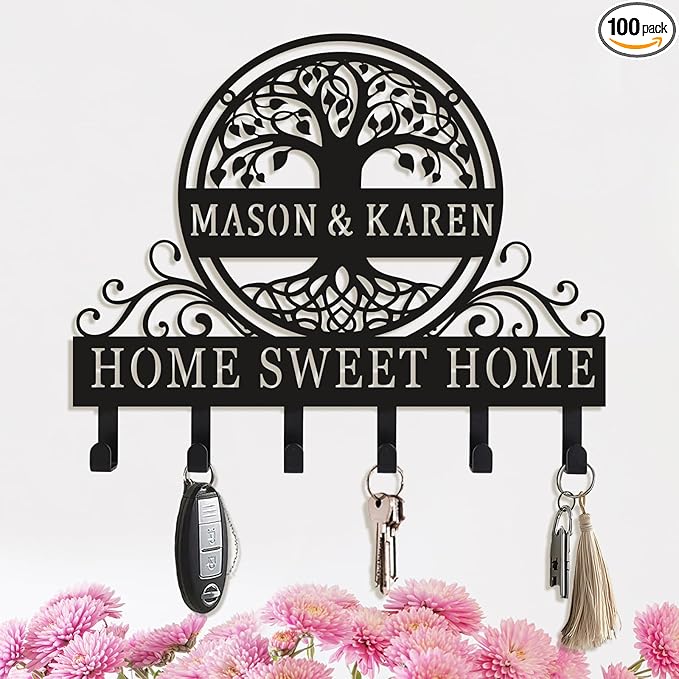Personalized Key Holder for Wall Custom Tree of Life Key Rack with Hooks Key Hanger for Entryway and Custom Wall Decor