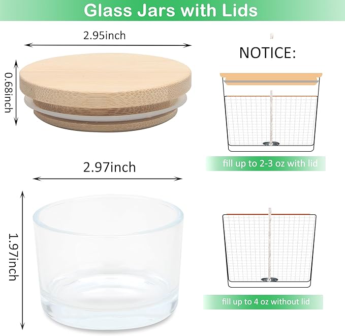 MILIVIXAY 20 Pack 4 OZ Clear Glass Candle Jars with Lids and Candle Making Kits - Bulk Wide Mouth Small Empty Candle Jars for Making Candles - Spice, Powder Containers.