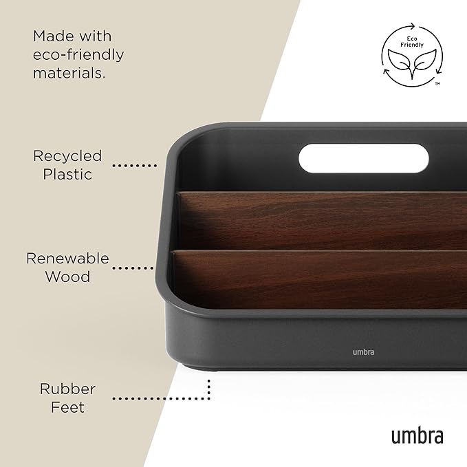 Umbra Bellwood Packet Organizer, Divided Tray for Pantry Ingredients and Other Small Items, Made of Durable Plastic and Wood, Walnut/Black