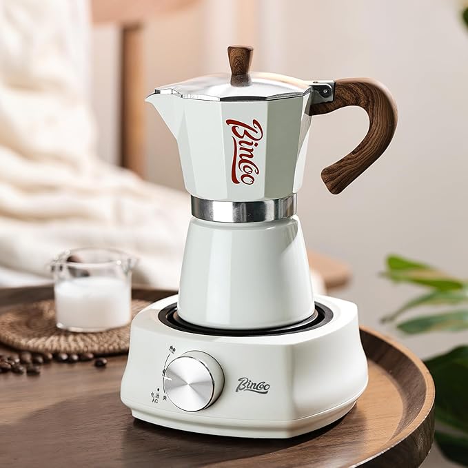 Bincoo Blue Moka Pot 6 Cups, Espresso Maker Stovetop, Aluminum Espresso Pot Classic Italian Coffee Maker,Single Safety Valve