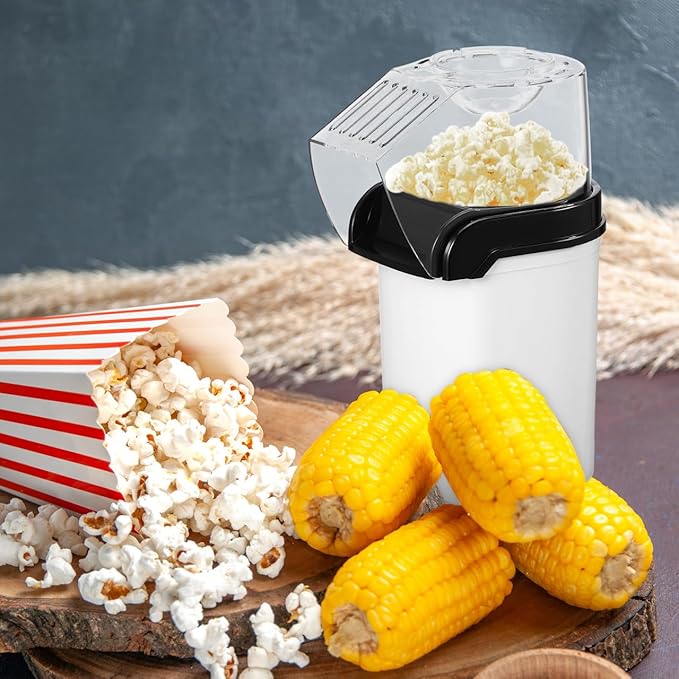 OUNONA Electric Hot Air Popcorn Maker with Measuring Cup Compact 10 Inch Home Popcorn Machine Quick One Button Operation for Party Snacks and Movie Nights Us Plug