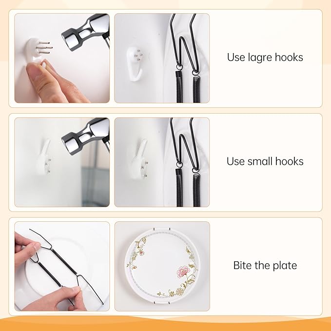 Bilillo 12 Pieces Plate Wall Hangers for Display - 4/6/8 Inch Invisible Plates Hanger, Stainless Steel Plate Holders with 12 Pieces Wall Hooks for 4 to 10.5 Inch Decorative Plates and Arts (Black)